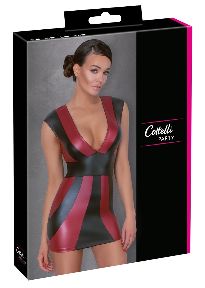 Cottelli PARTY Kleid rot/schwarz mit Streifen Minikleid Mattlook tiefer V-Ausschnitt