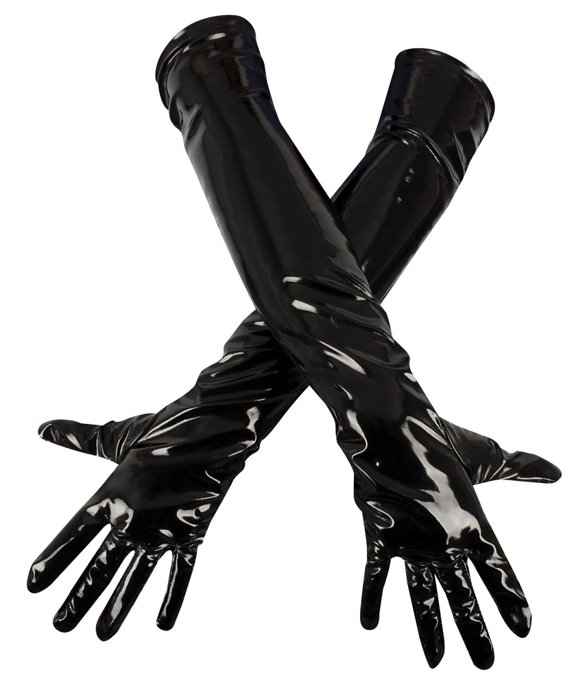 Lange Handschuhe von Black Level im schwarzen Lackglanz. Mit Stretch-Einsätzen für perfekten, hautnahen und dennoch bequemen Sitz.