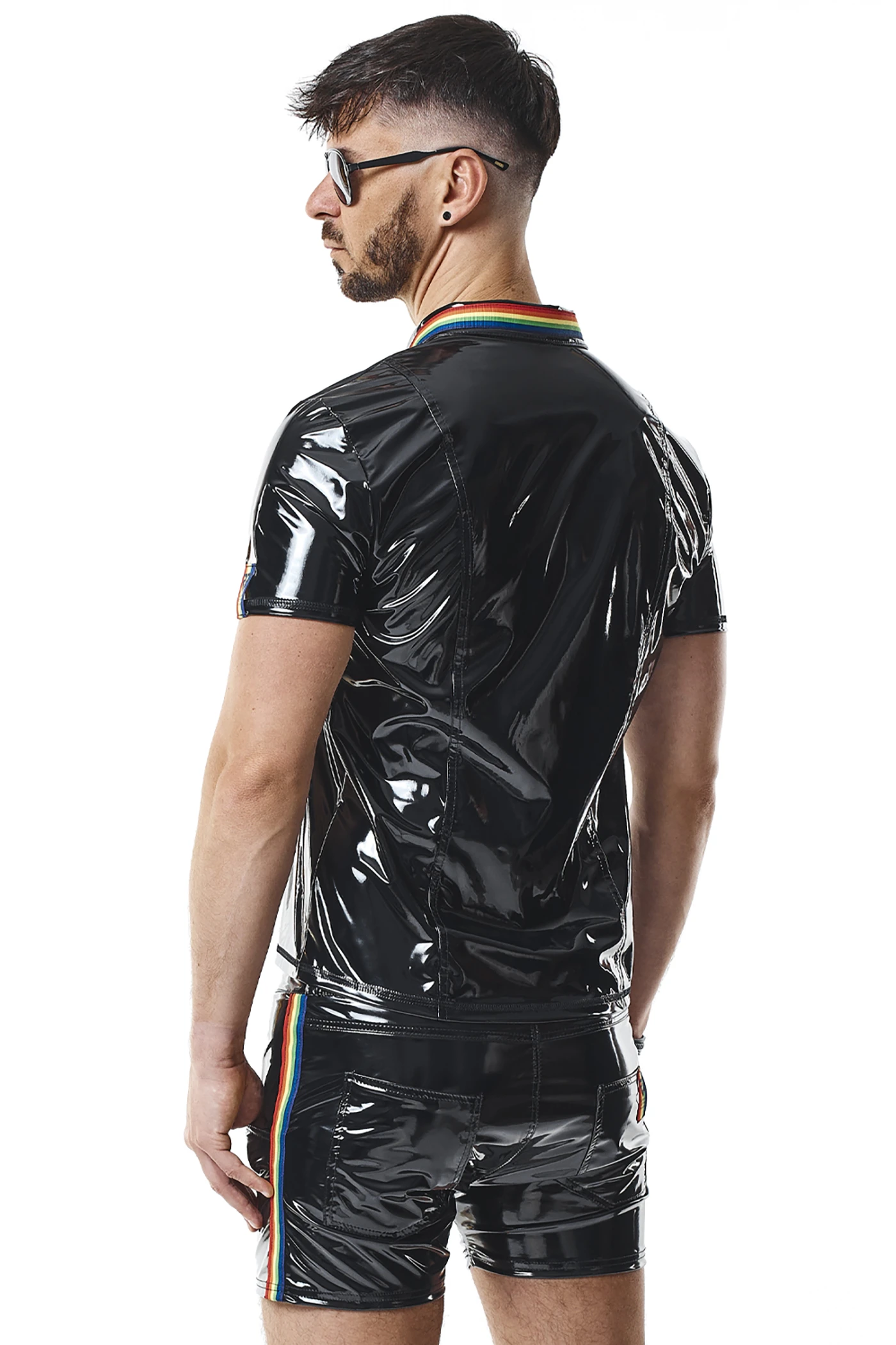 PVC Herren Polo Shirt RMRemigioRBW Schwarz Lack von Regnes Fetish Planet