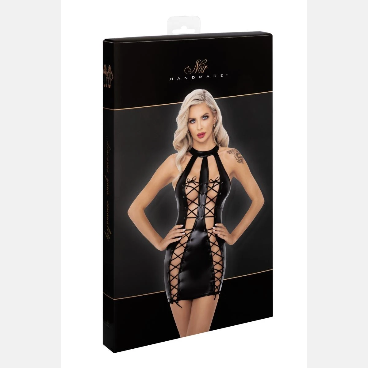 Powerwetlook Kleid F291 mit Schnürung und tiefem Ausschnitt von Noir Handmade