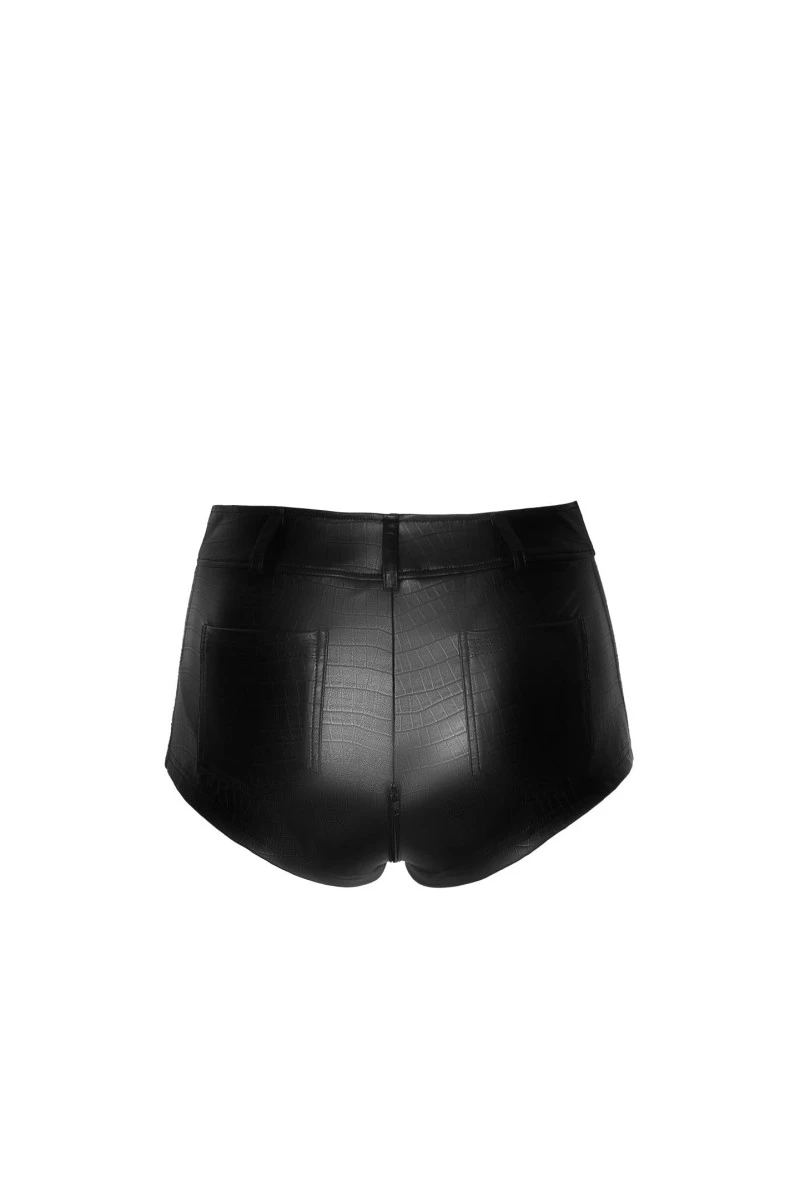 F318 Snake Wetlook Shorts mit Reißverschluss und Taschen von Noir Handmade