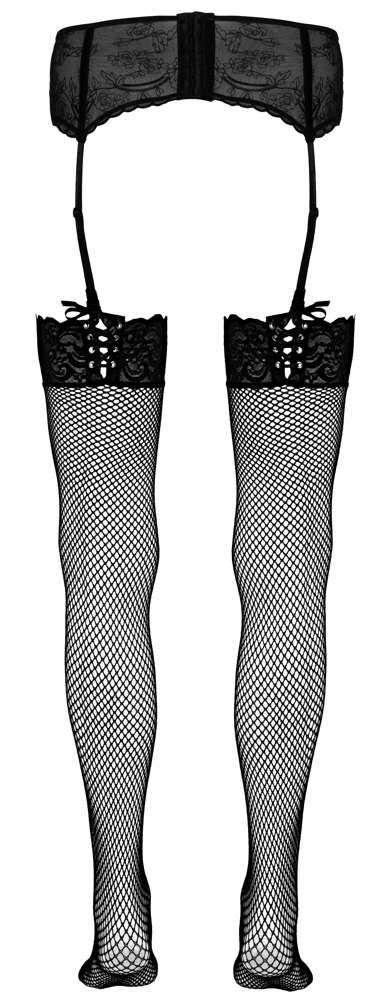 Cottelli Verführerische Eleganz: Straps-Strümpfe mit Spitzenabschluss und Zierschnürung