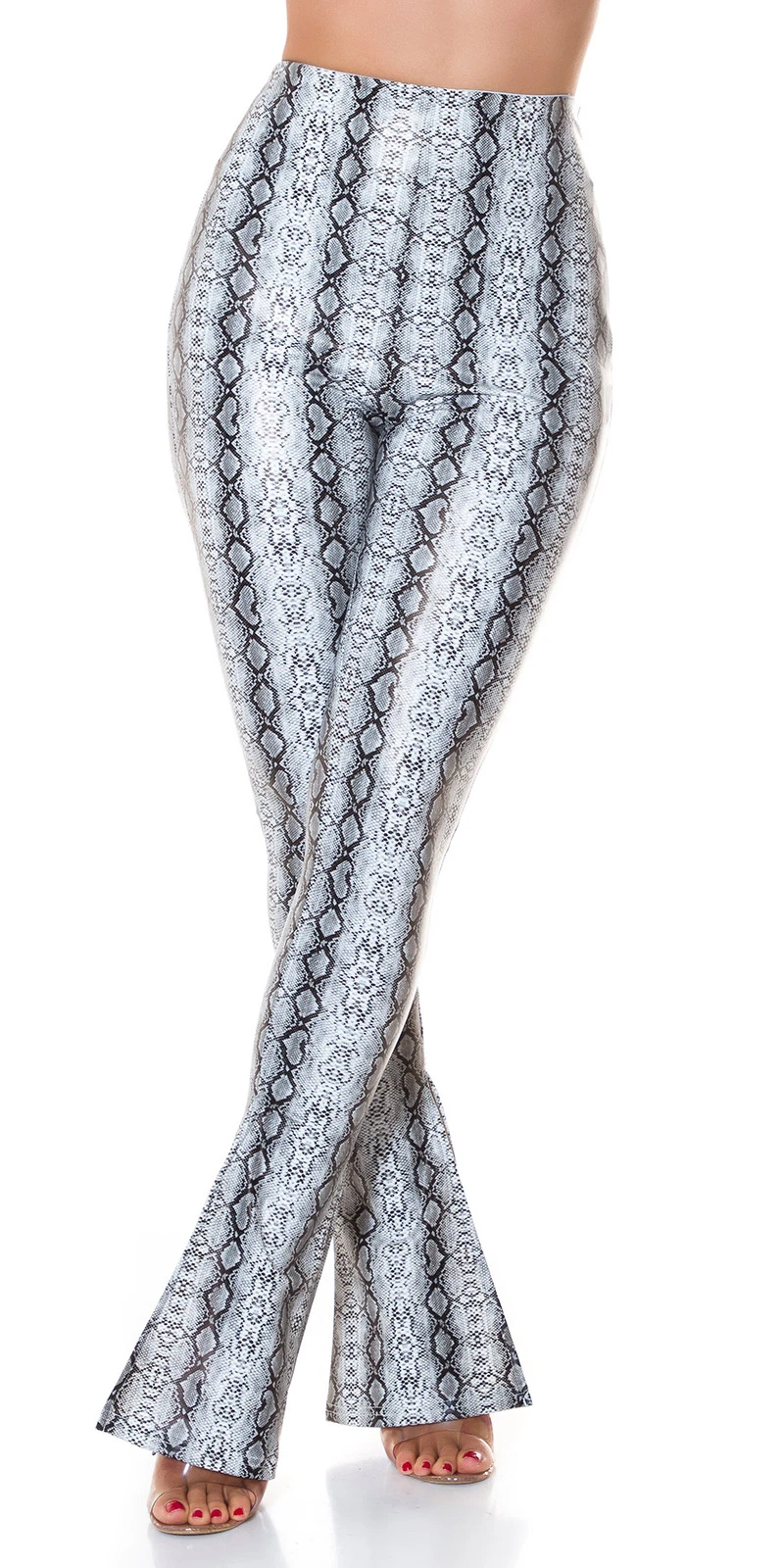 High Waist Snake Printed Leder Look Leggings mit Schlag High Waist Snake Printed Leder Look Leggings mit Schlag