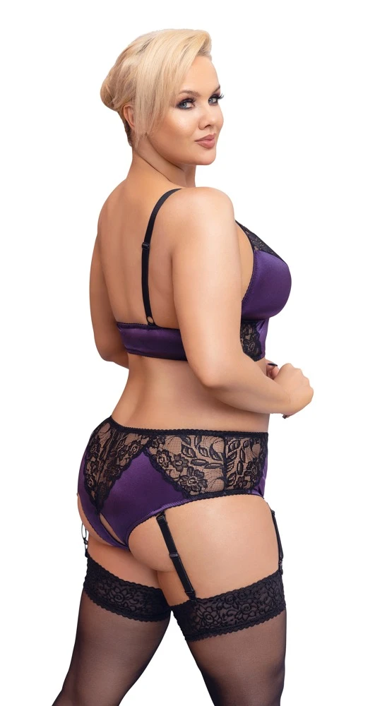 Cottelli Verführerisches Ensemble: Satin-Spitze Bralette mit ouvert-Slip und abnehmbaren Strapsen