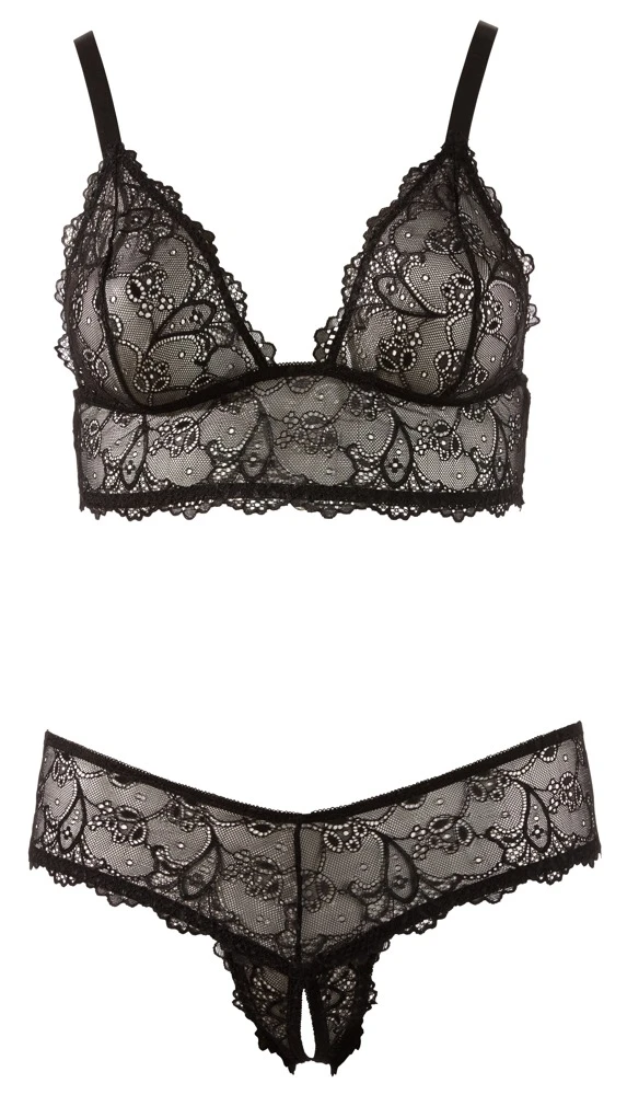 Verführerische Spitze Set Ouvert Slip Soft-BH mit verstellbaren Trägern