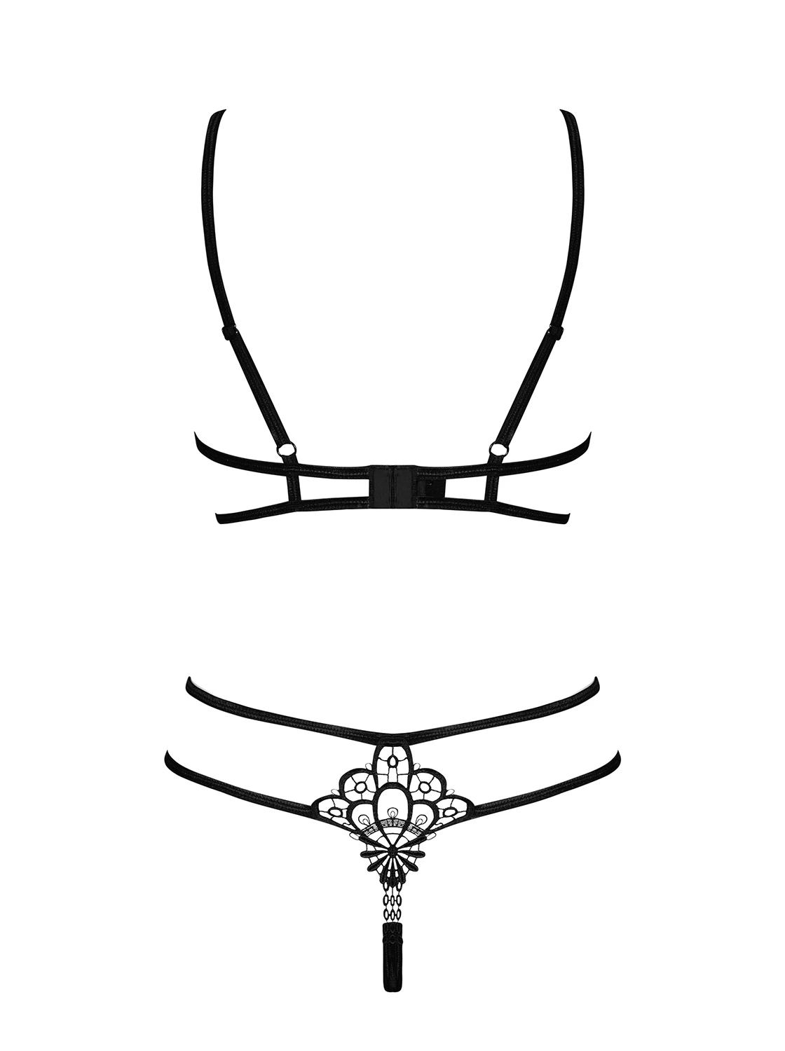 Elastisches Crotchless Dessous Set mit offenen Bügelcups
