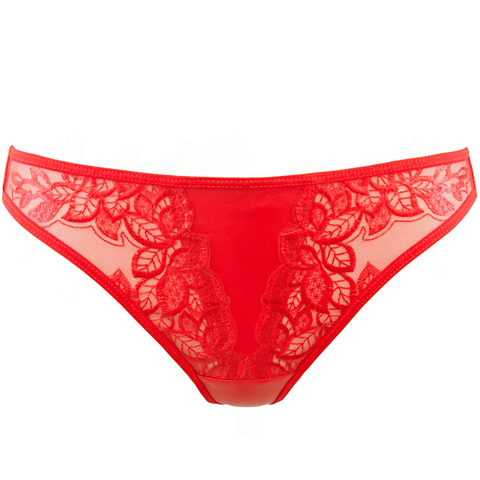 Axami String aus rotem Latex mit Spitzeneinsätzen aus glitzernder Stickerei
