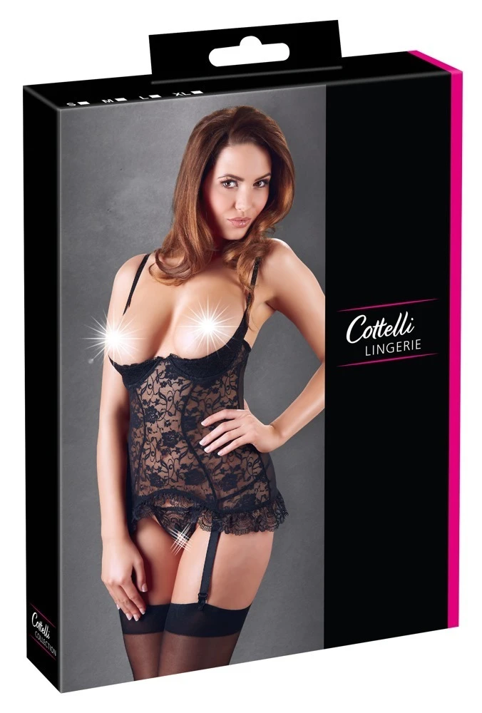 Cottelli LINGERIE Verlockendes Transparentes Strapshemd mit String Ouvert aus Spitze