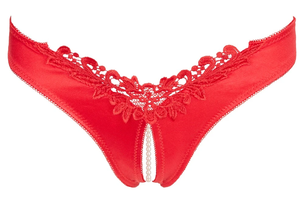 Cottelli LINGERIE Rio Perlen Slip ouvert mit Perlenkette durch den Schritt