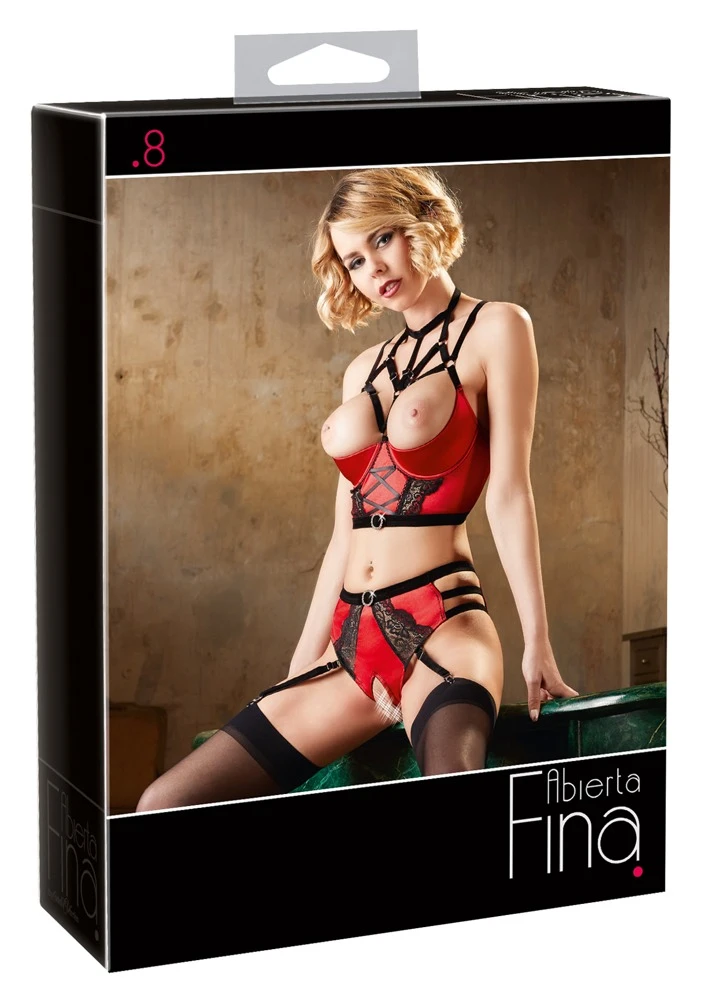 Abierta Fina Rotes Bustier mit Straps-Slip