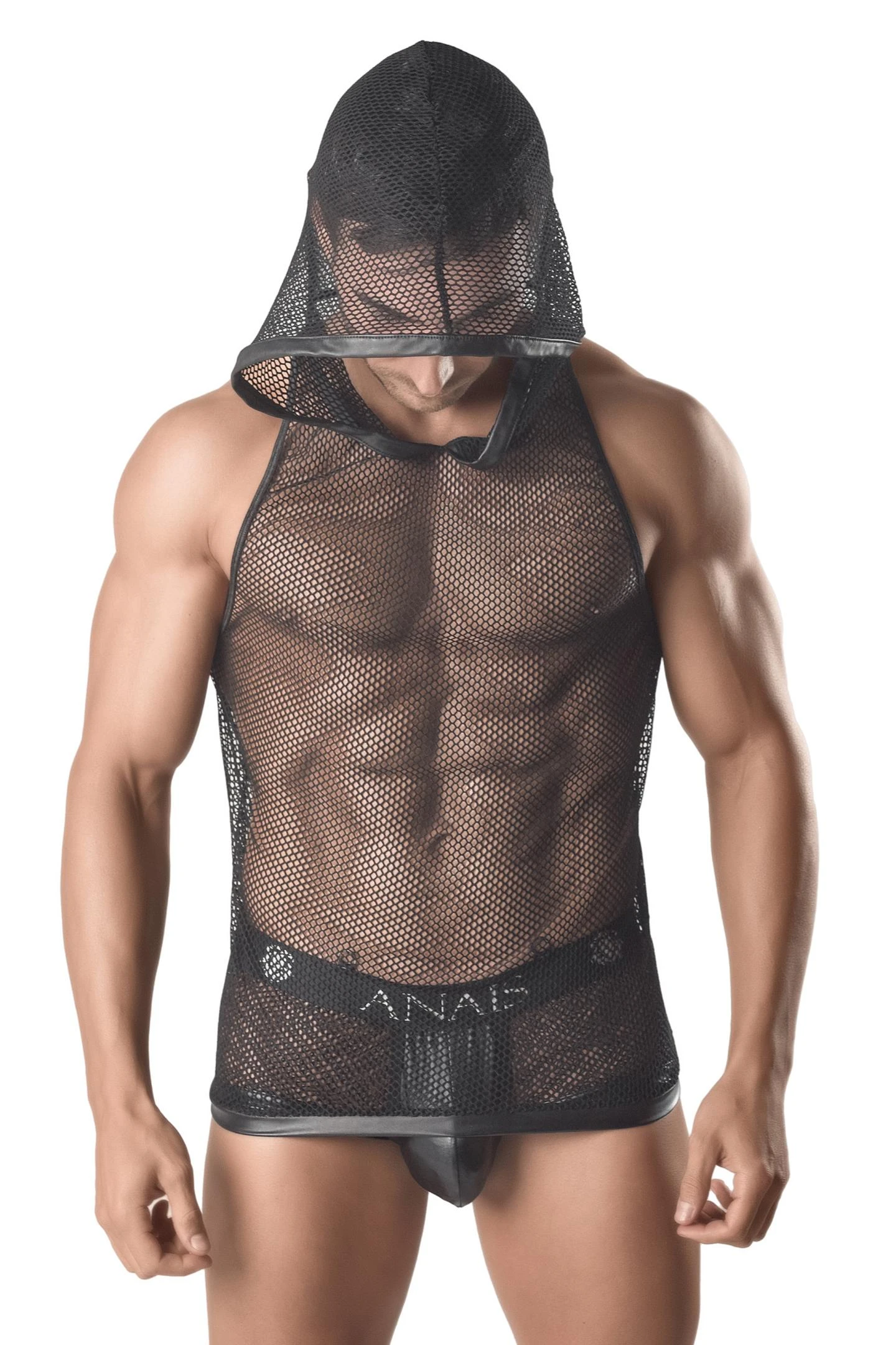 Herren Kapuzen-Netz-Shirt 054992.Stylischer Herren Hoodie mit hochelastischem Netzmaterial und elegantem Wetlook für Komfort und Bewegungsfreiheit