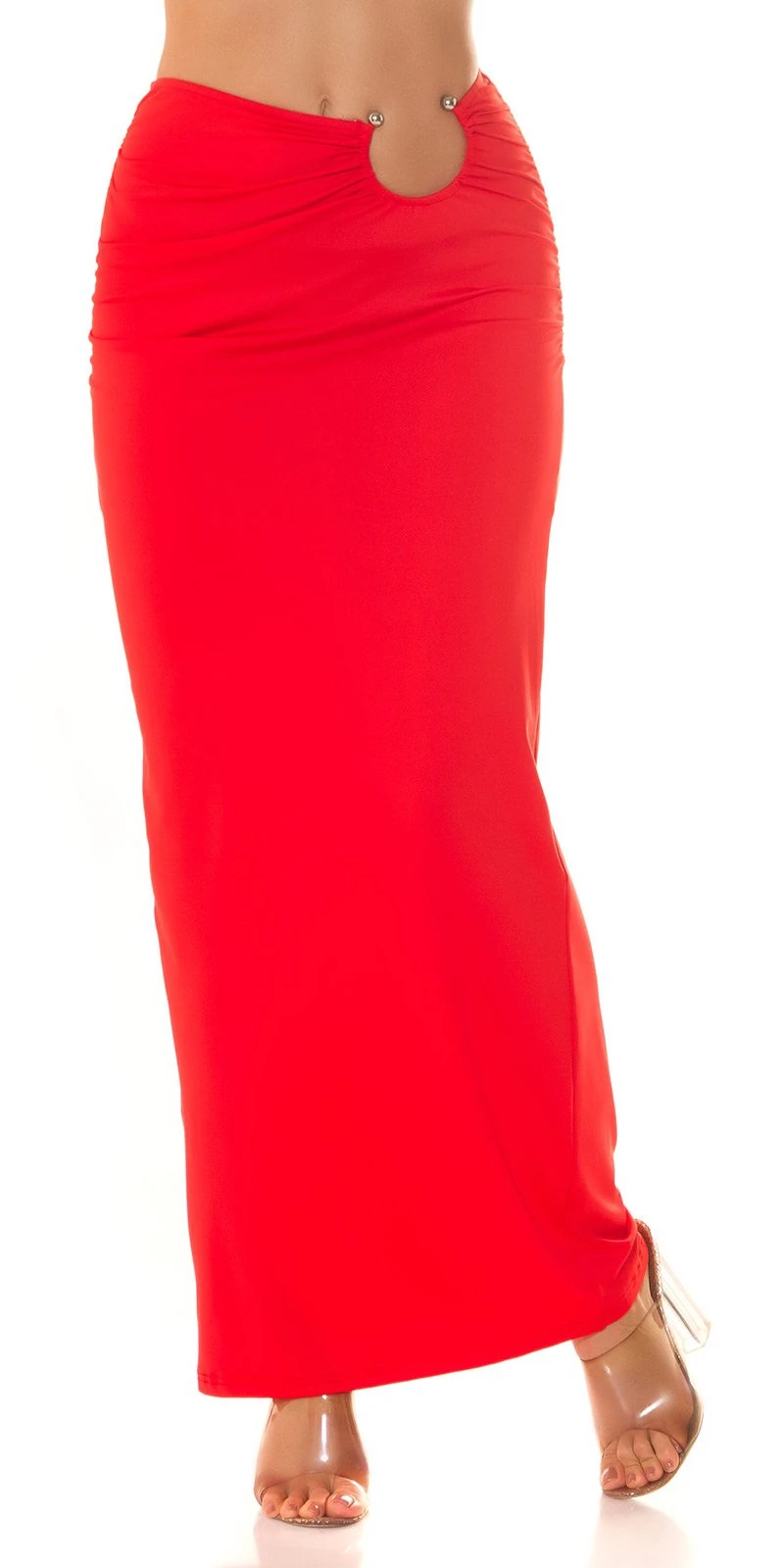 Highwaist Maxirock Rock Bodenlang Stretchrock mit Ring-Applikation Highwaist Maxirock Rock Bodenlang Stretchrock mit Ring-Applikation