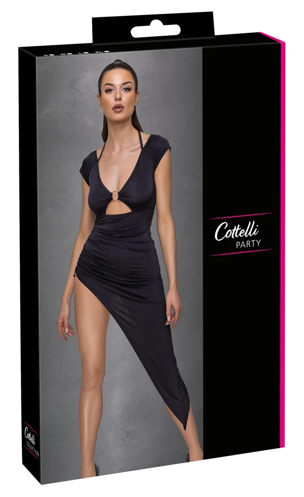 Cottelli PARTY Kleid Raffung Asymmetrischea Kleid mit Neckholder tiefer V-Ausschnitt