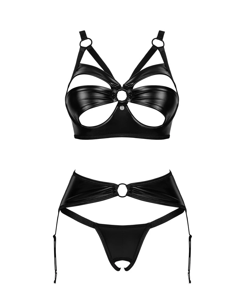 Obsessive 3-teiliges Set Armares mit Bügel-BH, Strapsgurt und String ouvert. Cups mit verführerischen Cut-outs und kleinem Schmuckelement.