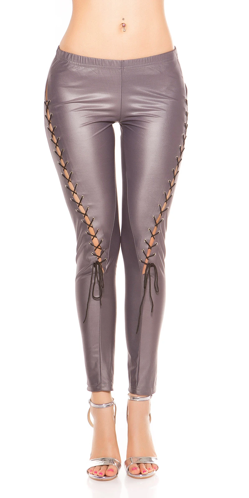 Wet Look Hüft Leggings mit hot Deko Schnürung Wet Look Hüft Leggings mit hot Deko Schnürung