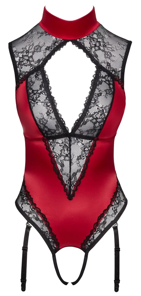 Cottelli LINGERIE Overt Straps-Body Straps-Body ouvert im edlen roten Satin Material-Mix