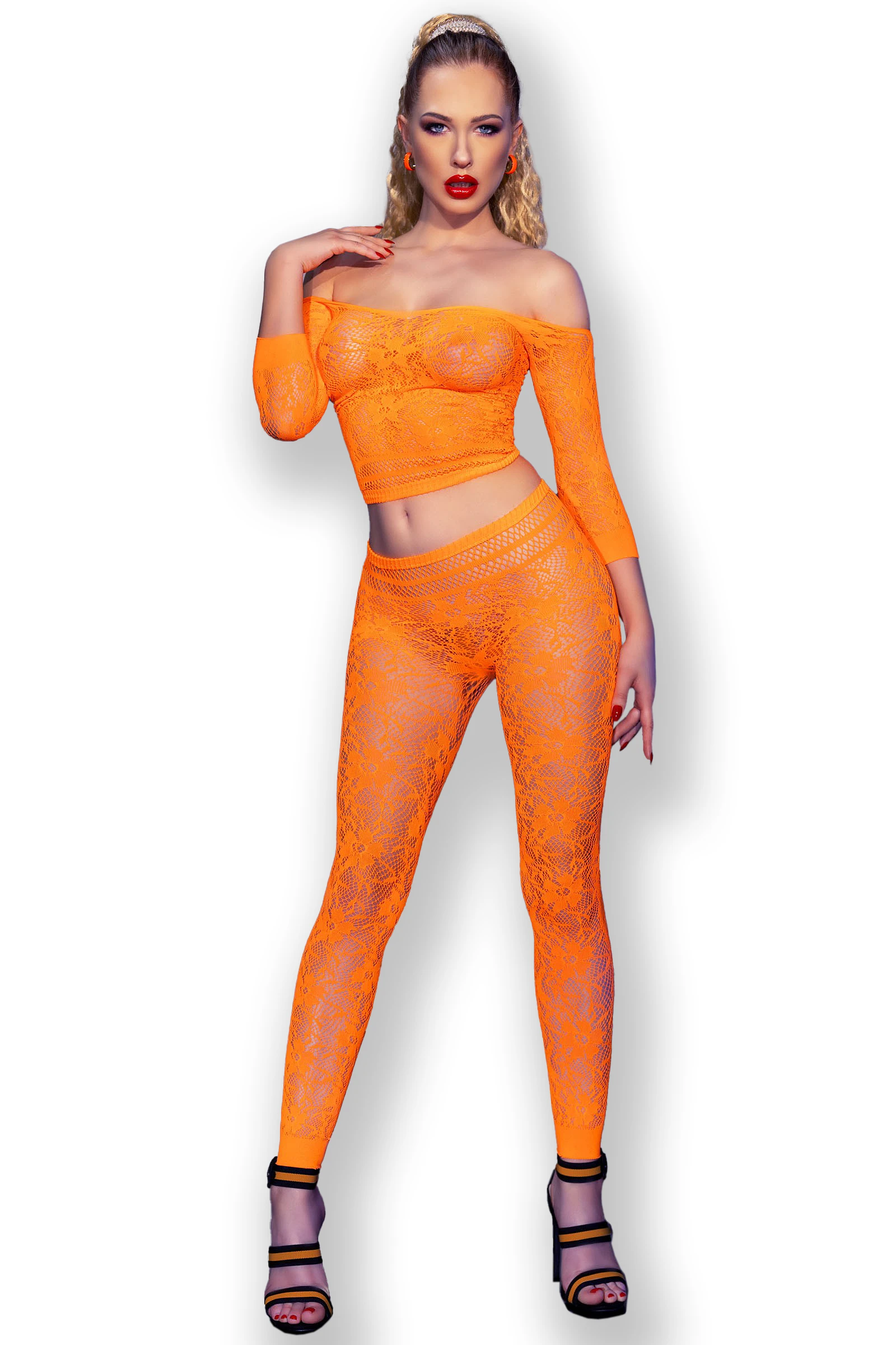 Top + Leggings orange elastische und transparent von Chilirose