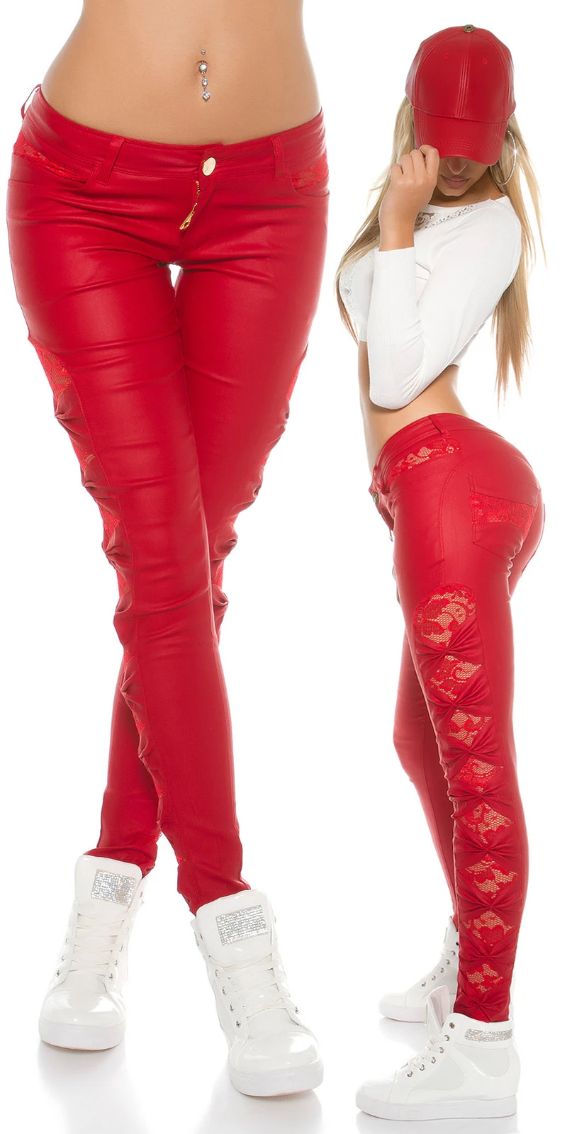 Stilvolle Koucla Röhren-Hose mit Spitzen-Einsätze
