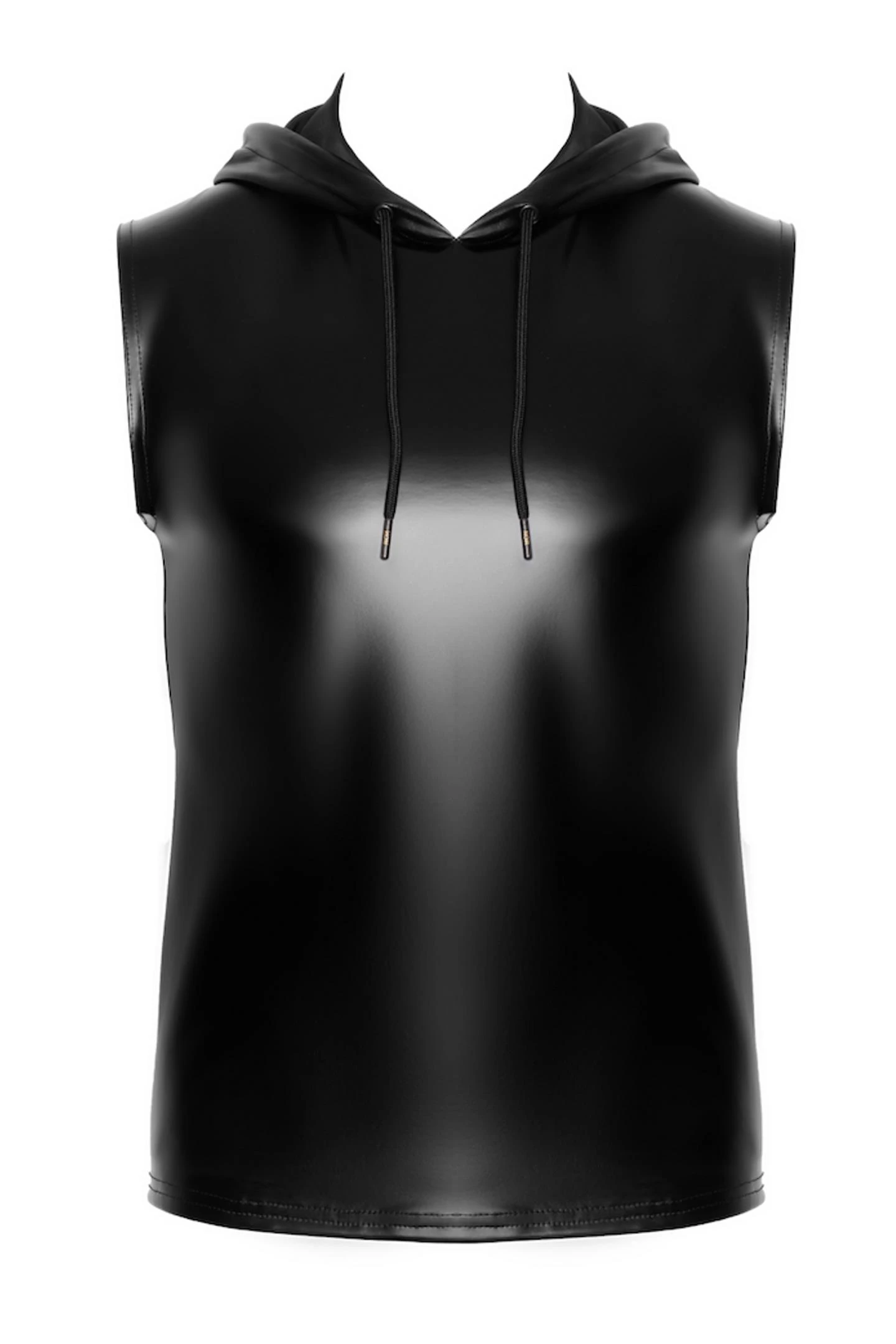 Männer ärmelloser Kapuzenpulli aus Power Wetlook-Gewebe: Sportlich, glänzend und vielseitig für jeden Anlassärmelloses Kapuzenshirt Noir H081