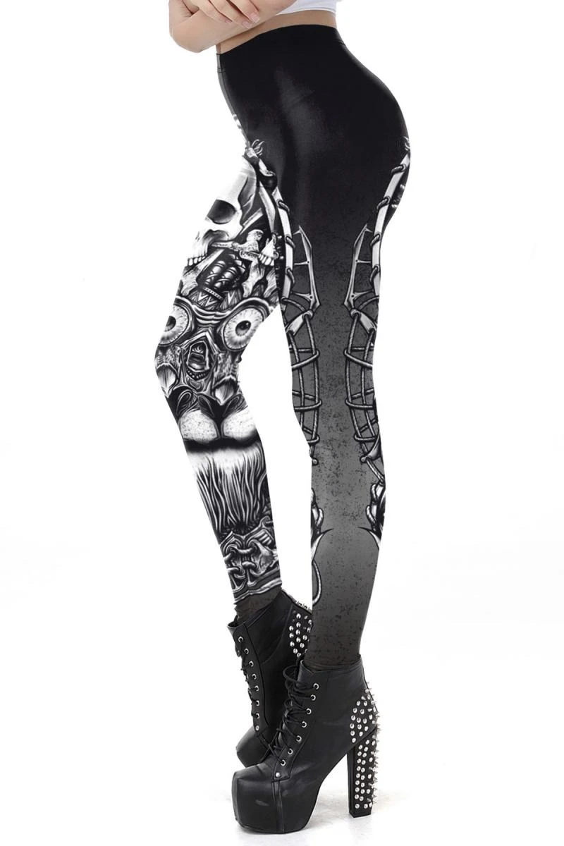 Gothic Leggings mit Totenkopf Druck