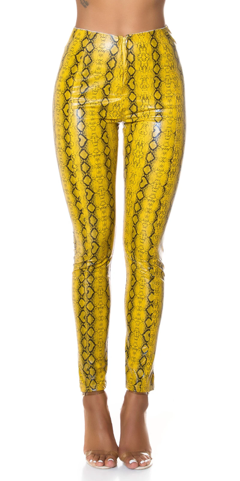 High Waist Snake Printed Leder Look Leggings mit Zipper High Waist Snake Printed Leder Look Leggings mit Zipper