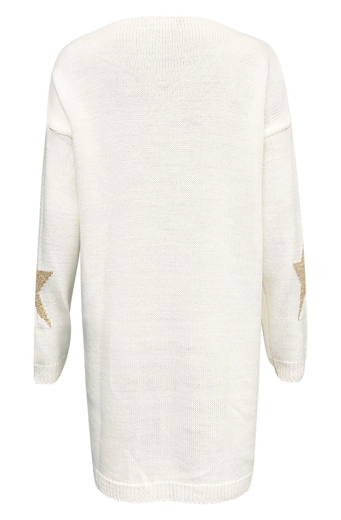 Uni V-Neck Langarm Pullover im Long-Style mit Stern