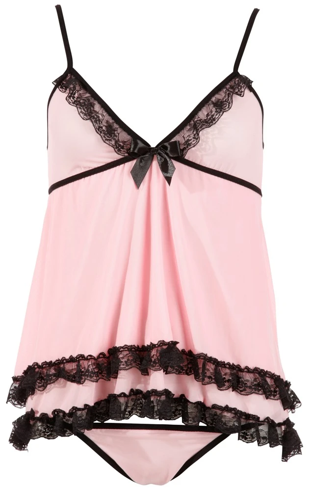Cottelli LINGERIE zartes rosanes Babydoll mit rüschen Verzierung inklusive String