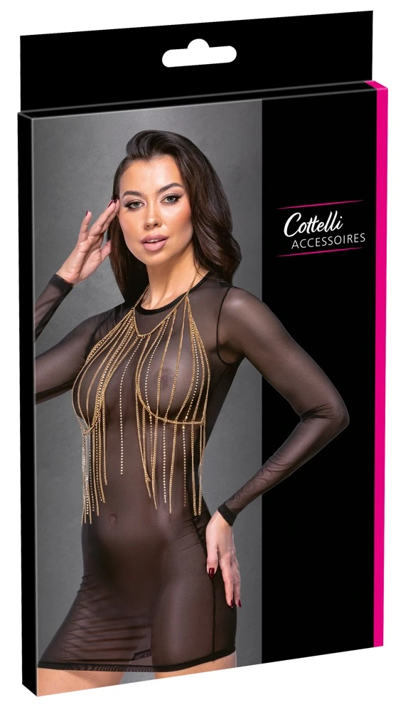 Goldfarbenes Ketten-Top mit schillerndem Strassbesatz – luxuriöser Neckholder-Look für unvergessliche Momente auf nackter Haut