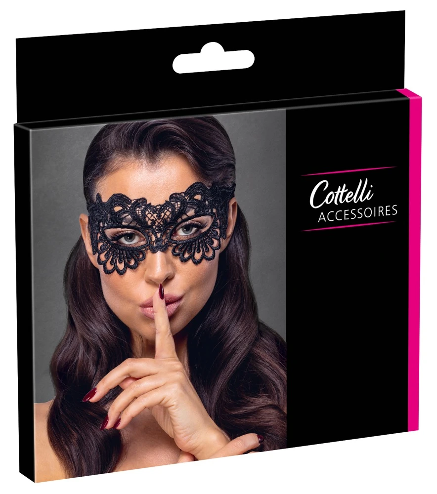 Cottelli ACCESSOIRES: Schwarze Spitzen-Augenmaske mit filigraner Stickerei und hohem Tragekomfort