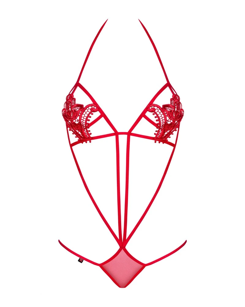Obsessive der Stringbody verführt mit seiner Offenherzigkeit, die nicht viel Platz für Fantasie lassen. Über den Nippeln liegen zarte florale Stickereien.