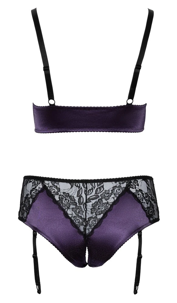 Cottelli Verführerisches Ensemble: Satin-Spitze Bralette mit ouvert-Slip und abnehmbaren Strapsen