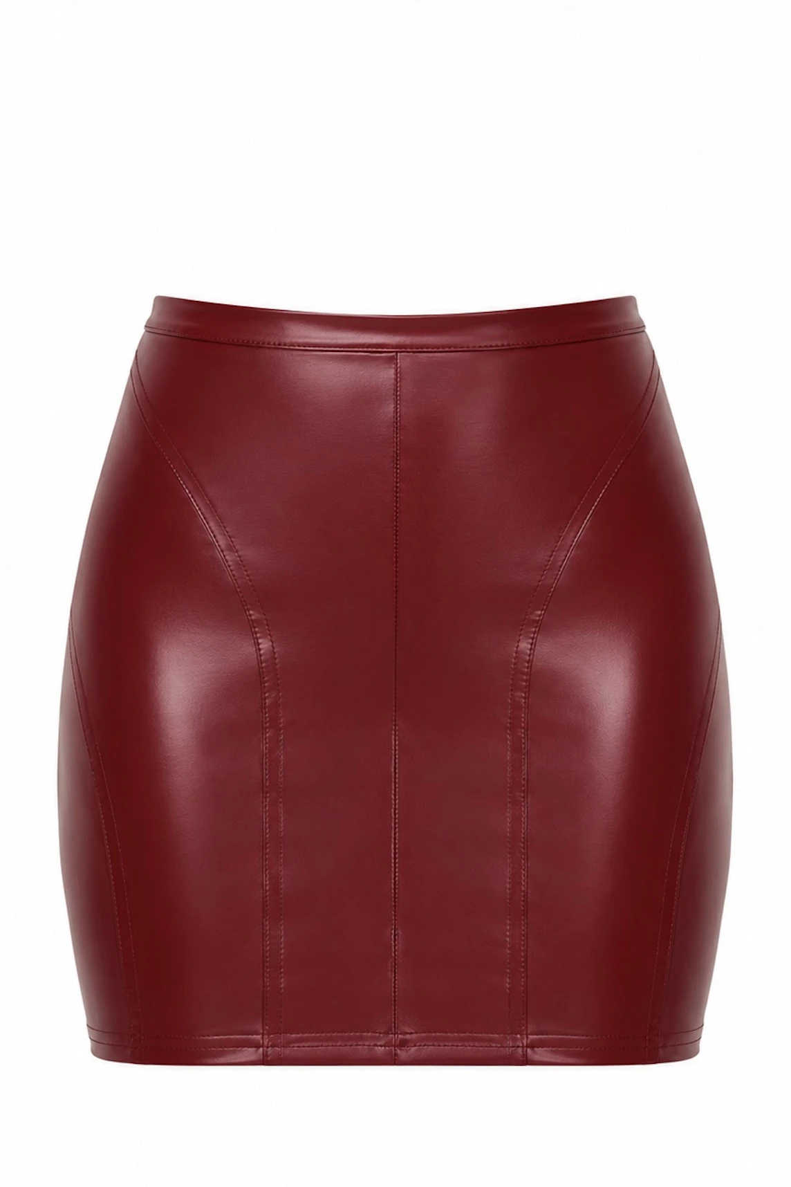 Kinky Minirock aus Powerwetlook - Noir Handmade F399 Bordeaux Affair - sexy in Burgunder mit dekorativen Nähten und schmalem Bund