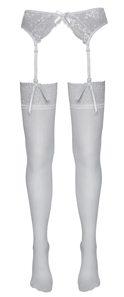 Cottelli LEGWEAR Straps-Strümpfe breite Blütenspitze am oberen Rand