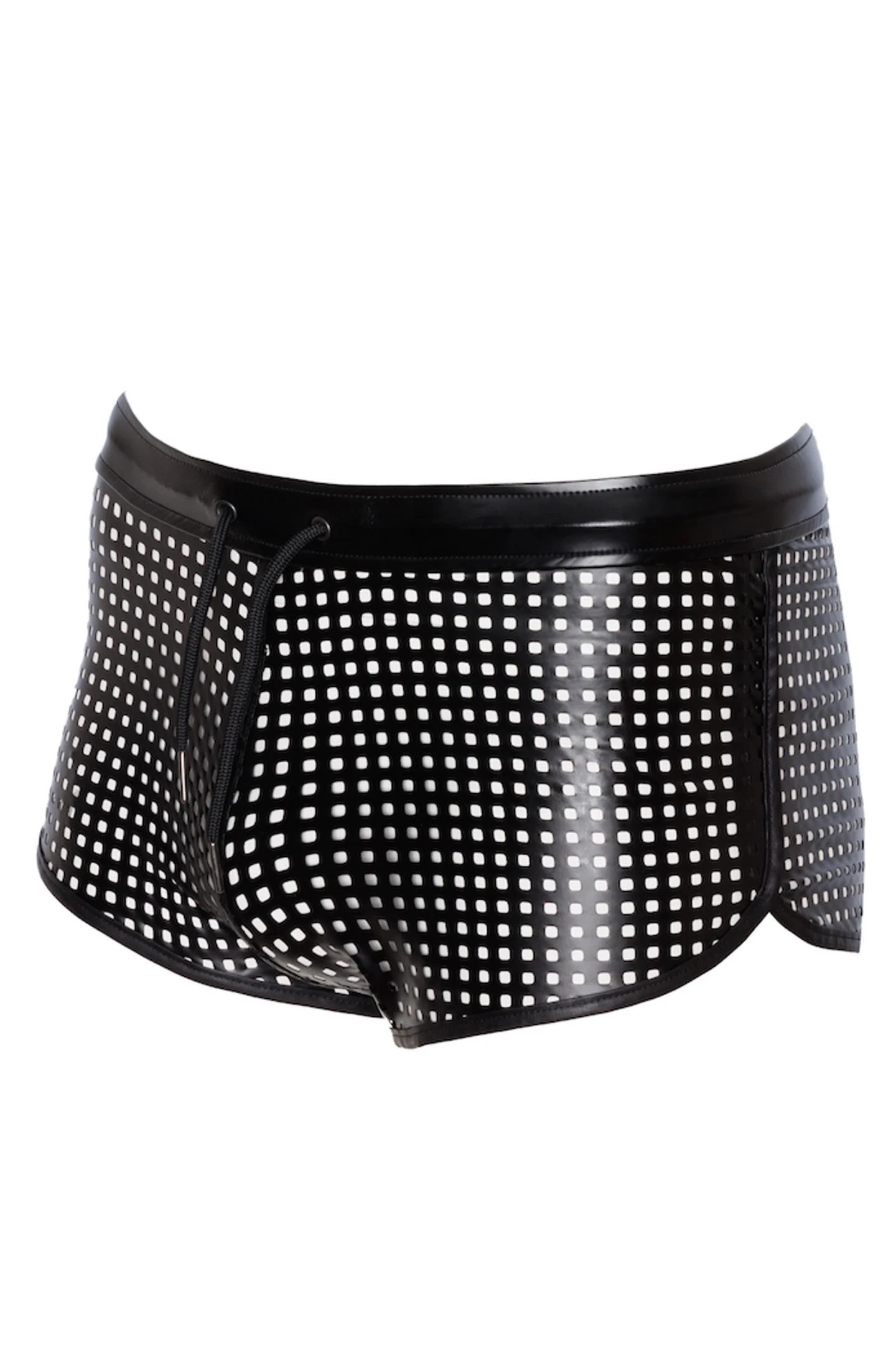 Auffällige Männer Noir Power Wetlook-Shorts mit elastischem Bund und perforiertem Design schwarze Shorts H079
