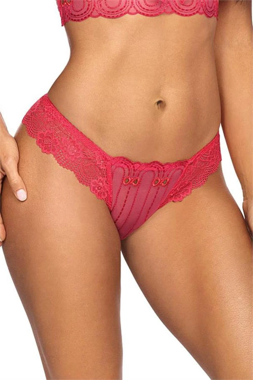 Axami romantischer Tanga aus rotem Tüll und Blütenspitze Axami romantischer Tanga aus rotem Tüll und Blütenspitze