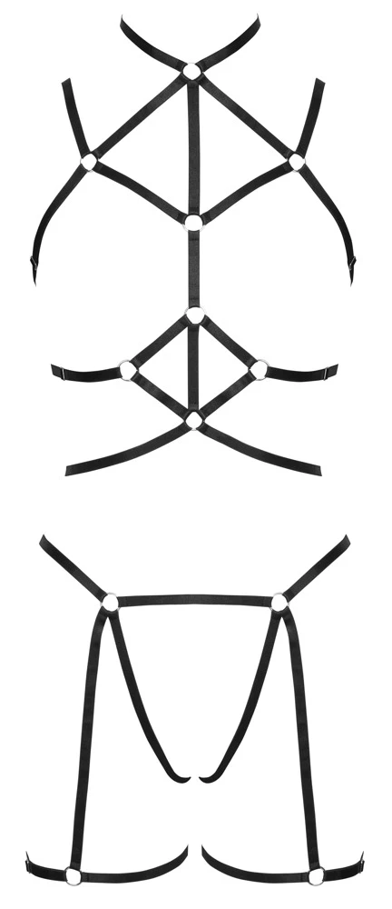 Cottelli LINGERIE Bondage Set, Brust- und Hüft-Harness im Set aus Stretchriemen mit String