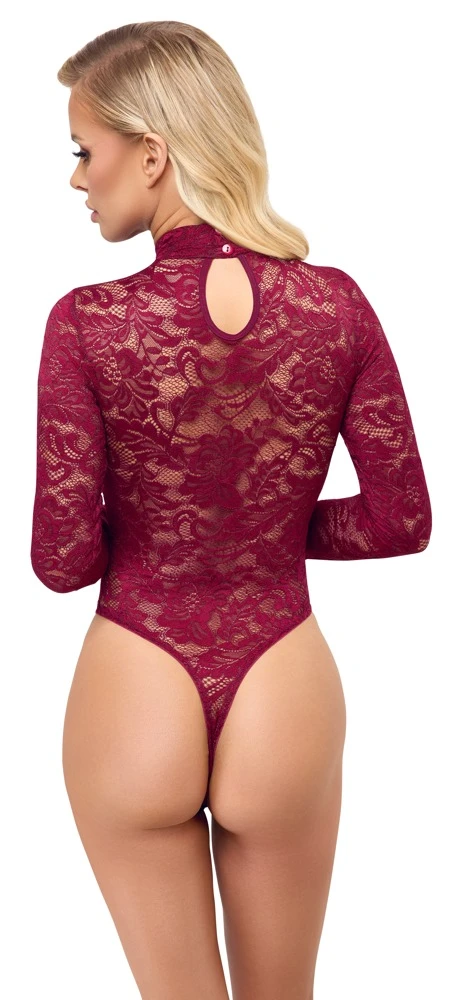 Cottelli LINGERIES Ornament-Spitzen Stringbody mit langem Arm & Stehkragen Sexy hoher Beinausschnitt