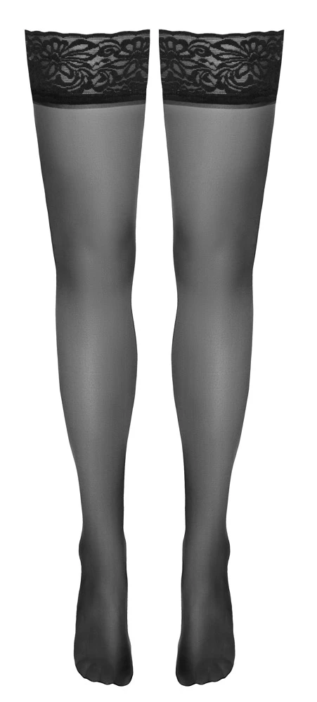 Cottelli Vintage Glamour: Halterlose Schwarze Strümpfe mit Naht und 8 cm Spitzen-Abschluss