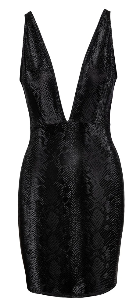 Cottelli PARTY Kleid Snake Animalisches Minidress vorne und hinten tiefer V-Ausschnitt