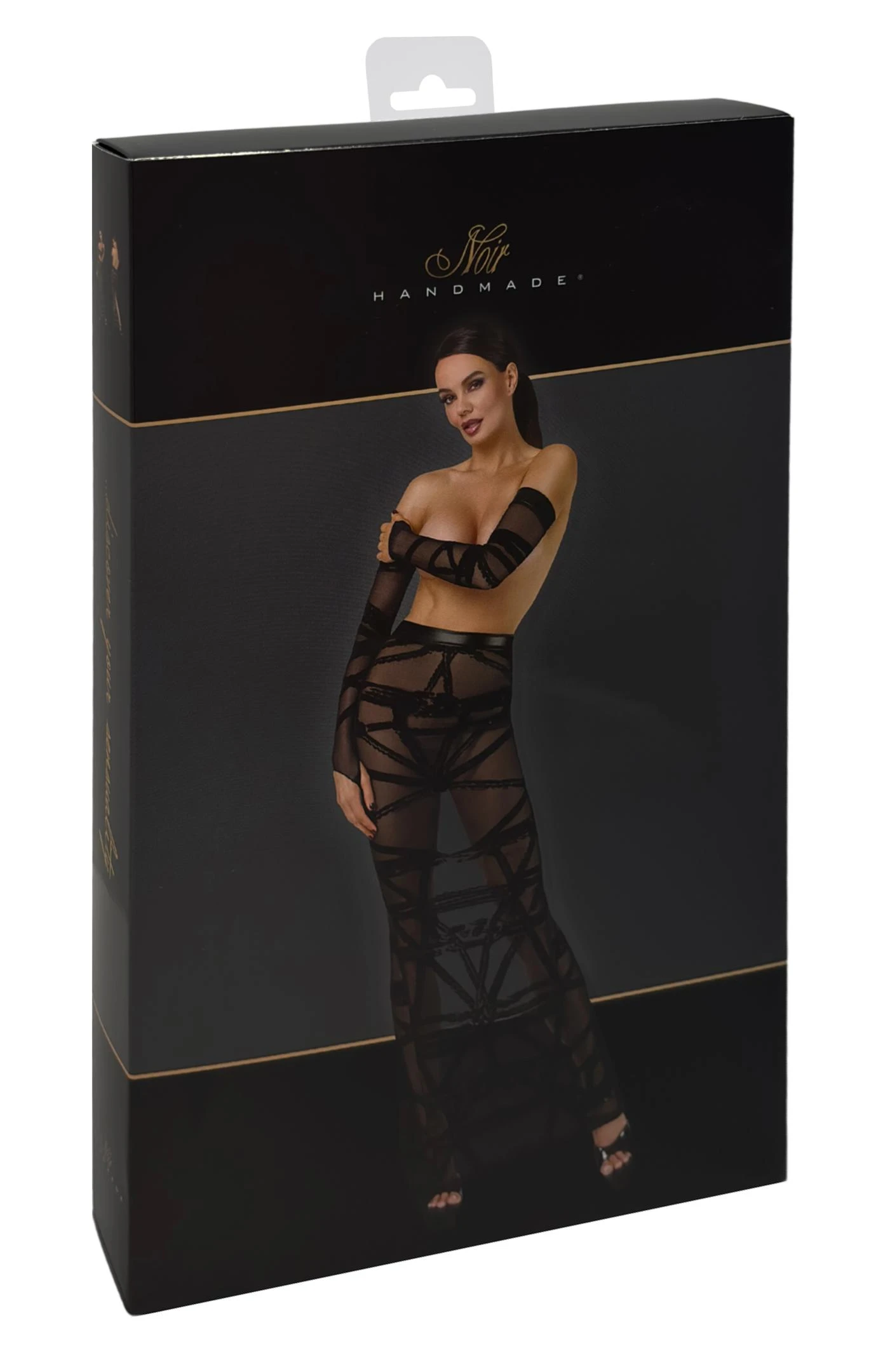 Langer Rock Kinky Bondesque aus elastischem Tüll mit Shibari-Flock und Wetlook-Bund, figurbetonend mit Gehschlitz – markant, selbstbewusst und stilvoll von Noir Handmade F360