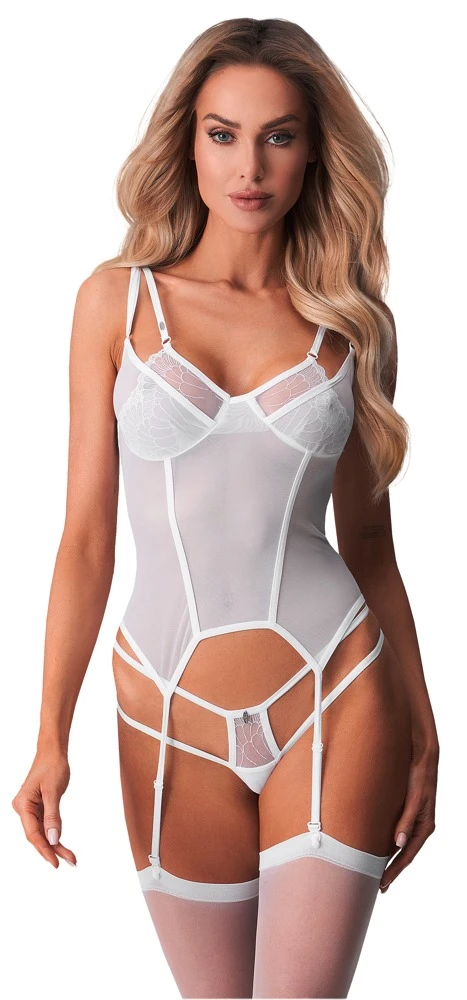 Weiß transparentes Strapshemd Arrowel von Obsessive mit soften Bügel-Cups, zarter Spitze und verstellbaren Doppelträgern