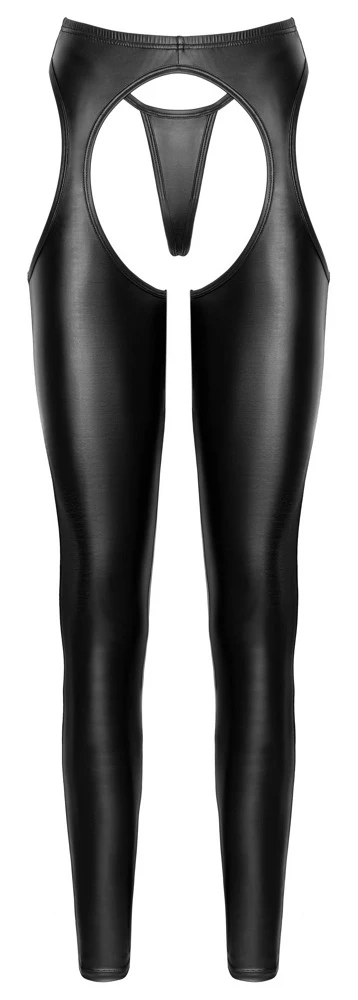 Cottelli Chaps und String im Set im schwarzen Mattlook mit engem Bein, seitlichen Cut-outs, komplett ouvert und po-frei für aufregende Nächte