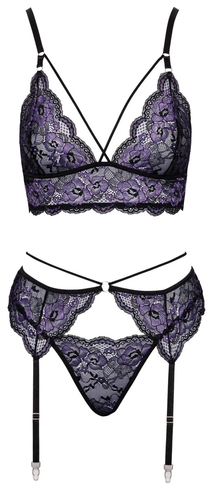 Cottelli LINGERIE Bralette String Strapsgurt Set Stretchriemen am Dekollete und Hüfte