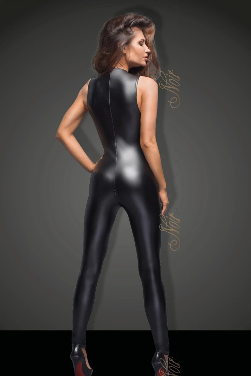 Schwarzer Ärmelloser Powerwetlook Overall mit Spitze F167 Schwarzer Ärmelloser Powerwetlook Overall mit Spitze F167