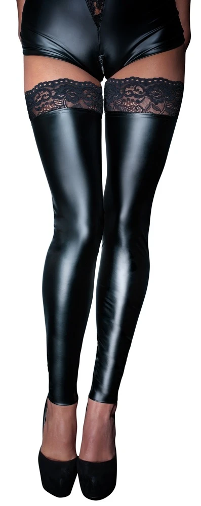 Overknees im elastischen Mattlook mit rutschfestem Spitzenabschluss und silikonverstärktem Halt für sinnlich betonte Beine von Noir Handmande