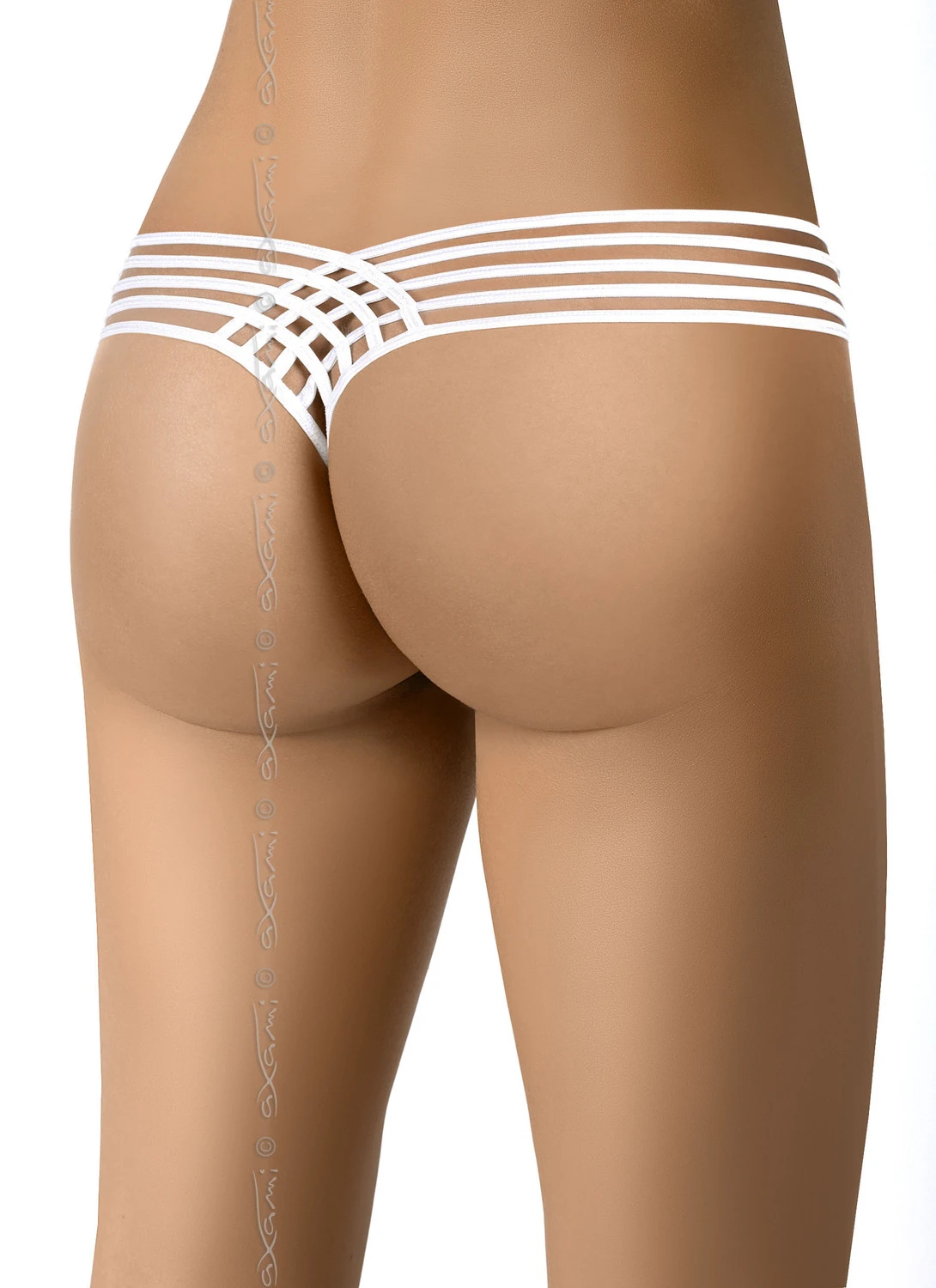 Axami weißer String aus Microfaser im Streifen Look mit Satinschleife