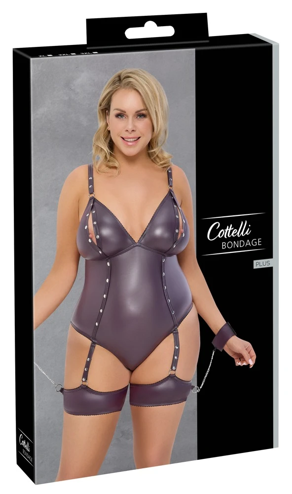 Eleganter Lila-Mattlook Stringbody von Cottelli BONDAGE mit abnehmbaren Fesseln für höchsten Tragekomfort und Sex-Appeal!