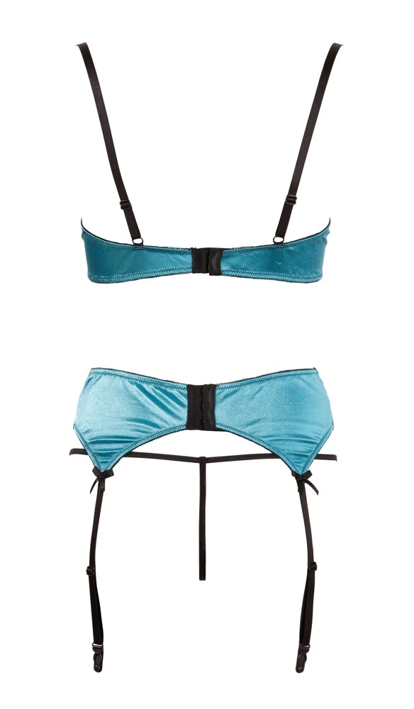 Cottelli LINGERIE Bügel Peek a Boo-Hebe-BH und String aus zartem Grün/Schwarzem Satin