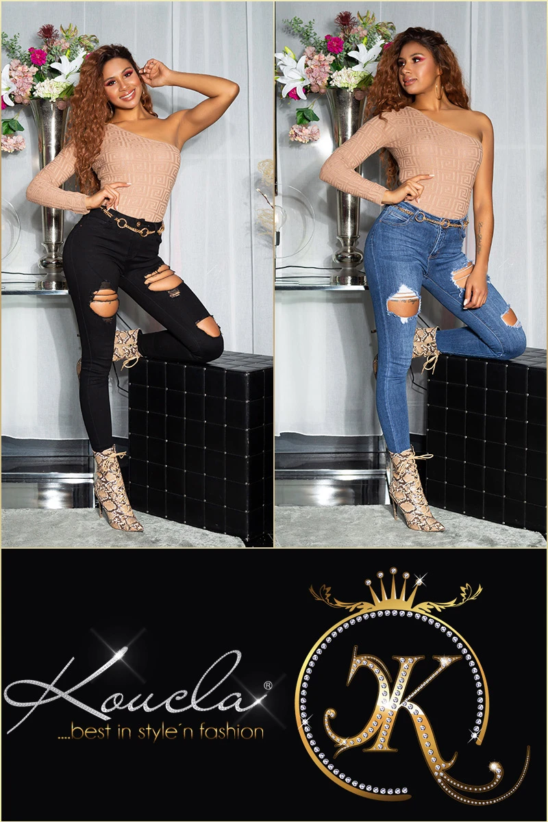 Mid Waist Super Slim Fit Jeans im Destroyed-Style mit Löcher Mid Waist Super Slim Fit Jeans im Destroyed-Style mit Löcher