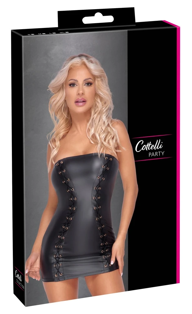 Cottelli PARTY Tubeminikleid Bandeau Minidress aus schwarzen Mattlook Zierschnürungen